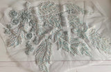 Craftuneed Bundle 2Pcs Luxury Pastel Grey Blue Sequin Lace Applique Beaded Floral Embroidered Patch for Dressmaking, Bridal, Dancewear