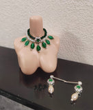 1:6 Scale Doll Necklace Earrings Set Miniature Green Rhinestone Jewellery Handmade