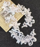 5 Pairs White Bridal Lace Applique Embroidery Floral Motif For Wedding Dress DIY