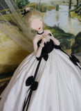 Handmade Doll Ball Gown Miniature Dress with Petticoat Black White 1/6 1/4 1/3 Scale