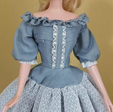 Craftuneed Handmade 1:6 Scale miniature Victorian Style Doll Dress and Hat Elegant Blue Lace Gown for Collectible Dolls