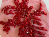 Craftuneed Bundle 6pcs Red luxury embroidered beaded lace applique floral sequins tulle lace motif patch