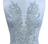 Luxury White Beaded Bridal Lace Applique Rhinestone Bodice Motif Patch Embellishment