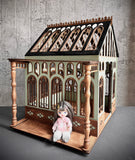 Miniature Greenhouse with Porch DIY Kit – 1/12, 1/6 Scale Dollhouse Furniture Craft Kit Unfinished