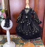 Handmade Doll Dress & Headpiece Set Black Lace Embroidery Outfit - 1/6, 1/4, 1/3 Scale