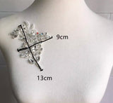 White Beaded Rhinestone Lace Applique Pair, Bridal Wedding Faux Crystal Motif Patch