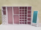 Handmade Miniature Dollhouse Wardrobe & Full-Length Mirror Set 1/6 1/8 Scale