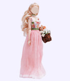Handmade 1:6 Scale Doll Dress with Necklace Miniature Pink Lace Tulle Gown Custom Outfit