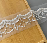 Ivory Beaded Sequin Lace Trim 3 Yards Floral Bridal Wedding Sewing Material