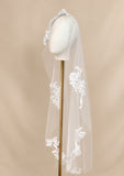 Ivory Floral Lace Wedding Veil Single Tier Mantilla Style Bridal Drop Veil