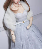 Craftuneed 1:6 Scale Doll Sparkly Evening Gown Dress with Faux Fur Shawl for fashion Dolls Available in White or Black Handmade