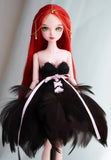 Craftuneed Halloween Witch Doll Costume Gothic Fantasy Outfit Set Black Feather Skirt Cape Hat Corset for 1/6, 1/4, 1/3 Scale Dolls