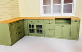 Craftuneed 1:6 Scale Handmade Dollhouse Wooden Kitchen Furniture Miniature Cabinets Storage Shelves &amp; Drawers Island Unit and Cupboard