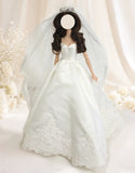 Handmade Doll Wedding Dress with Veil and Crown Miniature 1:6 Scale Bridal Gown