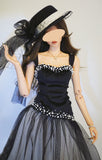Handmade Doll Evening Gown & Hat Miniature Black Couture Dress 1/4 1/3 Scale