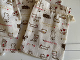 Craftuneed Bundle 10pcs Cute Cat Print Drawstring Gift Bags Natural Linen Pouch Bag