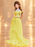Handmade 1:6 Scale Doll Dress Miniature Yellow Chiffon Evening Gown with Necklace