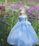 Handmade Sky Blue Doll Fairytale Ball Gown Miniature Dress & Petticoat 1/6 1/4 1/3 Scale