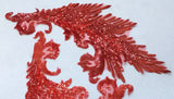 Red Sequin Lace Applique Pair Large Couture Embroidered Motif Patch For Costume DIY