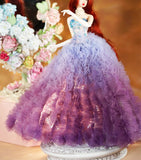 Craftuneed 1:6 Scale Doll Purple Gradient Ruffle Princess Gown Dress Handmade Miniature Sequin Evening Dress for Fashion Dolls