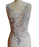 White Rhinestone Lace Applique, Beaded Sequin Motif, Bridal Costume Embellishment