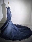 Craftuneed Handmade Beaded Navy Blue Doll Mermaid Evening Dress Starry Night Doll Gown Fit For 1/6 1/4 1/3 Fashion Dolls
