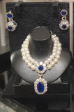 1:6 Scale Doll Faux Pearl Necklace Earrings Crown Miniature Navy Rhinestone Jewellery