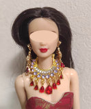 1:6 Scale Doll Necklace and Earrings Set Miniature Rhinestone Jewellery Handmade
