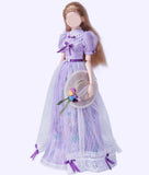 Handmade 1:6 Scale Doll Dress Miniature Lilac Purple Lace Gown with Hat Custom Outfit
