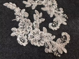Ivory Floral Lace Applique 3 Pairs, Bridal Lace Motif Wedding Dress Embroidered Patch
