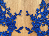A Mirror Pair Royal Blue Floral Lace Appliques Embroidered Flower Lace Patches