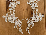 A Pair Ivory Floral Lace Appliques Embroidered Flower Lace Motifs Patch