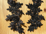 A Pair Black Floral Lace Applique Rose Embroidered Lace Motifs on Tulle