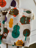 Craftuneed Bundle 10pcs Owl and Tree Print Drawstring Gift Bags Natural Linen Pouch Bag