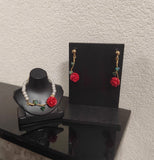 1:6 Scale Doll Rose Necklace and Earrings Set Miniature Faux Pearl Jewellery Handmade