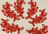 Craftuneed Bundle 6pcs red floral lace applique sew on embroidered tulle lace motif patch