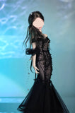 Handmade Black Mermaid Doll Evening Dress with Sleeves For 1/6 1/4 1/3 Scale