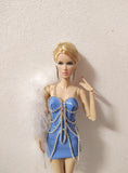 Craftuneed 1:6 Scale White or Blue Rhinestone Miniature Doll Dress with Shawl Glamorous Party mini Doll Outfit Handmade