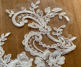 3pcs Ivory Sequin Lace Appliques Floral Embroidered Bridal Lace Motifs Patch