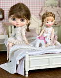 Craftuneed 1:6 scale Dollhouse French Style Princess Bed Miniature Ivory cream Wooden Bed Bedding Set For Fashion Dolls