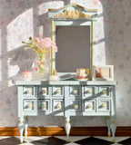 Handmade Dollhouse 1:12 Scale Hall Table & Mirror Miniature Wooden Entryway Furniture