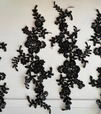 5 Pairs Black Lace Applique Floral Embroidery Lace Motif Patch For Dressmaking DIY