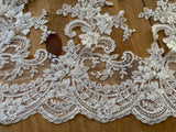 Ivory Sequin Floral Lace Trim Bridal Wedding Embroidered Lace Border 120cm Length