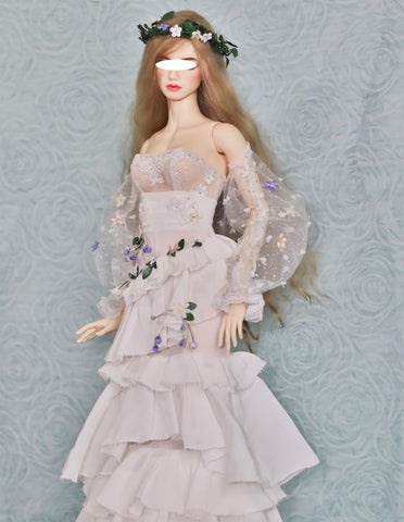 Craftuneed 1:6 Scale Doll Floral Petal Dress with Necklace and Sleeves Miniature Fashion Doll Gown Outfit Handmade