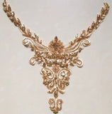 Champagne Beaded Lace Neckline Applique Rhinestone Embroidery Collar Motif Patch