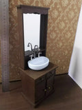 Craftuneed 1:6 Scale Doll Bathroom Sink Cabinet with Mirror Miniature Dollhouse Washstand with Basin furniture