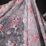 Pink Iridescent Sequin Lace Fabric by Meter – Sparkly Embroidered Mesh Tulle for Dressmaking