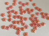 Bundle 61pcs Mini Acrylic Flower Embellishments Watermelon Pink 5-Petal Blossoms with Rhinestone Center for Crafts, Nail Art, DIY Projects