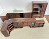 Handmade Dollhouse Kitchen Cabinet Set 1:12 Scale Miniature Walnut Wooden Sink Units