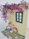 Craftuneed 1:6 scale Doll Photo Backdrop Scene Setup Miniature Dollhouse Outdoor Wall with Window Flowers and Bicycle Props For Fashion Dolls